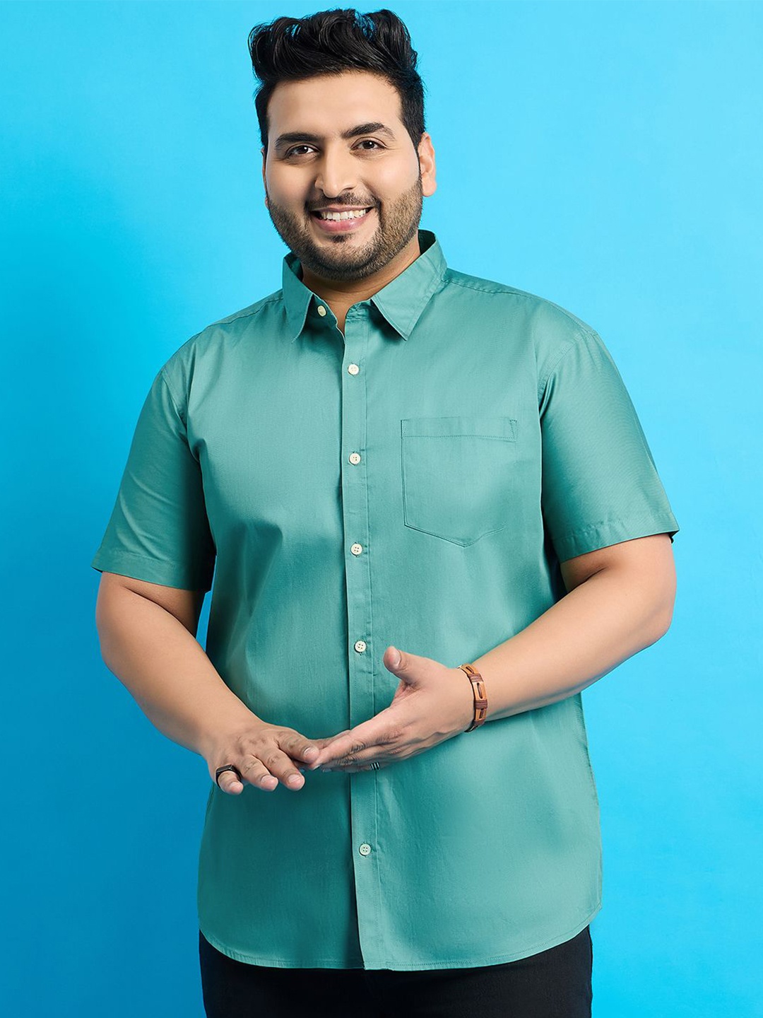 

bigbanana Men Plus Size Solid Casual Shirt, Sea green