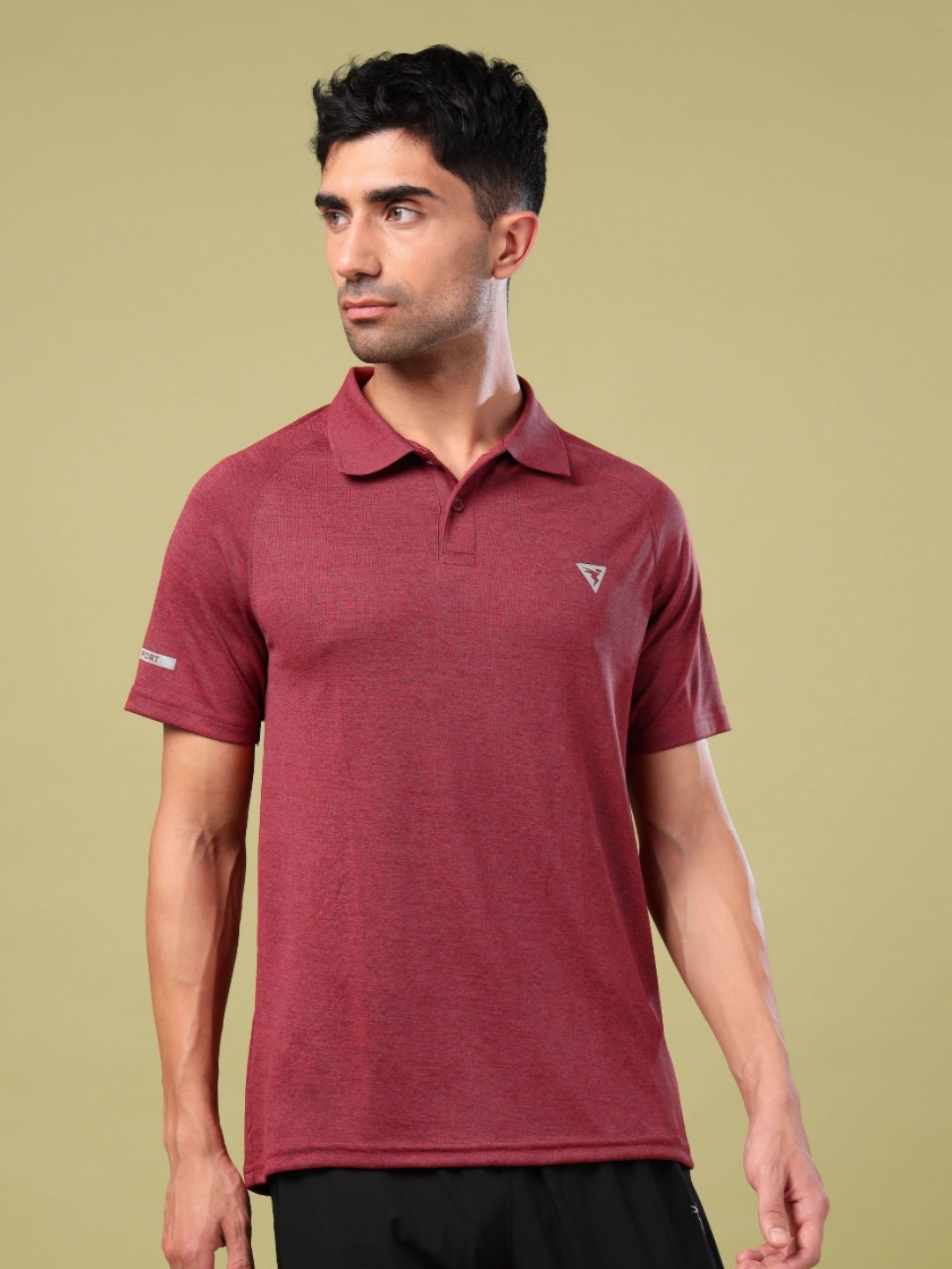 

Technosport Polo Collar Raglan Sleeves UPF50 Technology Slim Fit Sports T-shirt, Red