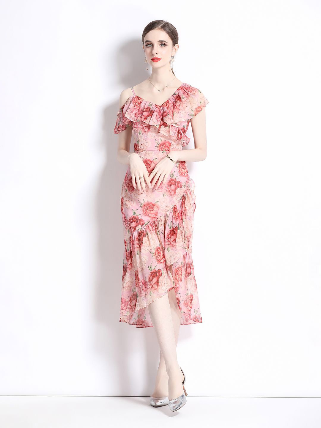 

JC Collection Floral Printed Shoulder Straps Sheath Midi Dress, Pink
