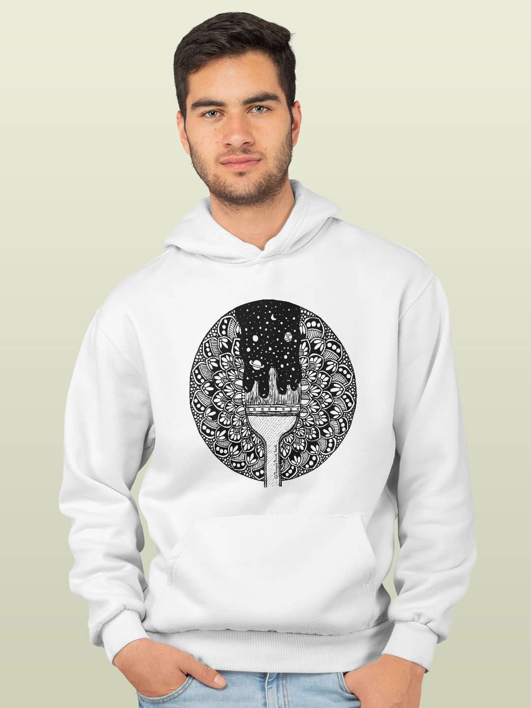 

macmerise Men Printed Hooded Sweatshirt, White