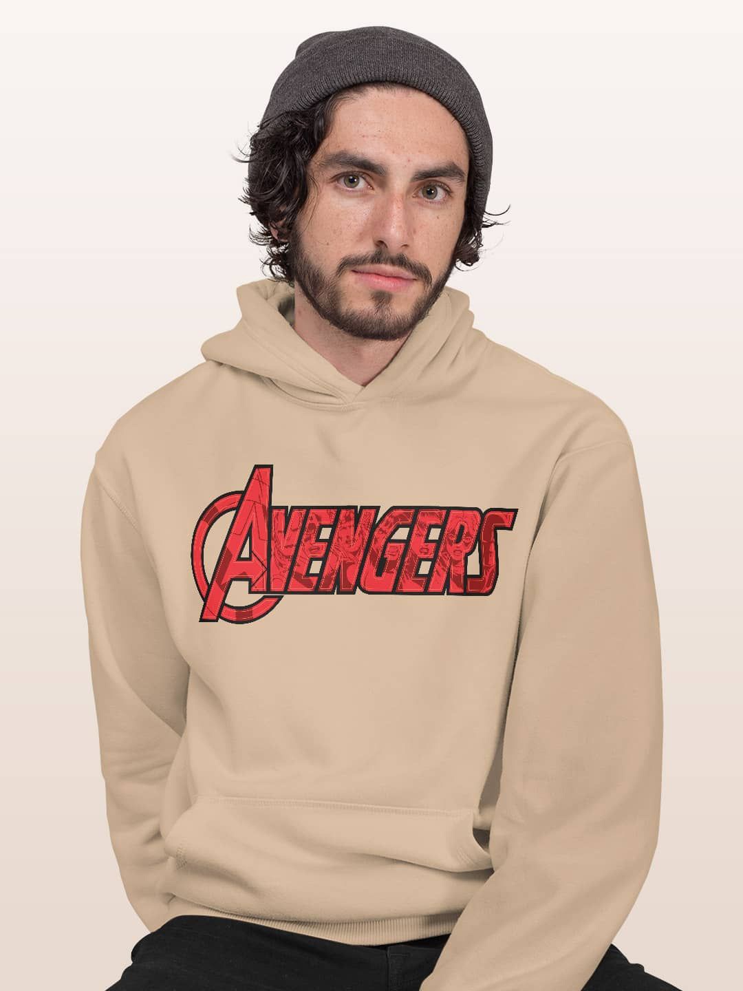 

macmerise Men Printed Hooded Sweatshirt, Beige