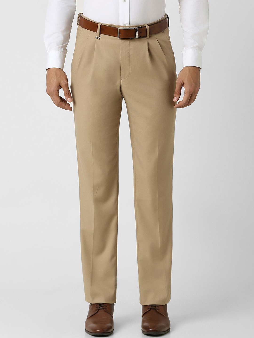 

Van Heusen Men Textured Pleated Formal Trouser, Beige