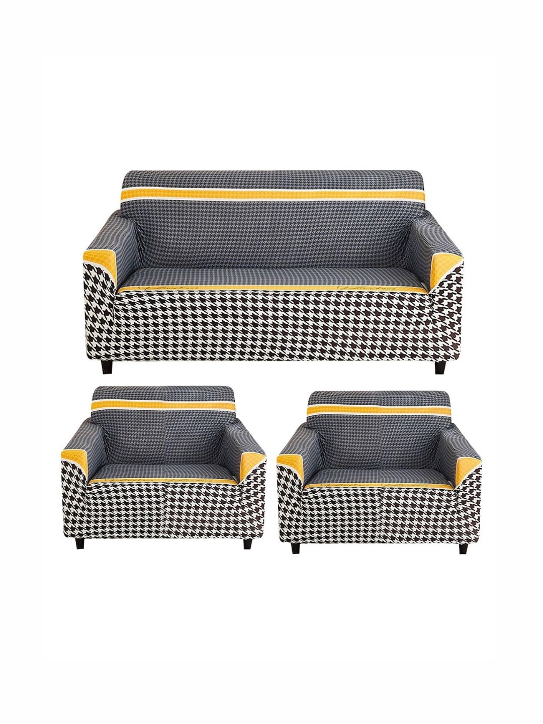 

B BESTILO Black & White 3 Pieces Sofa Cover With Arms