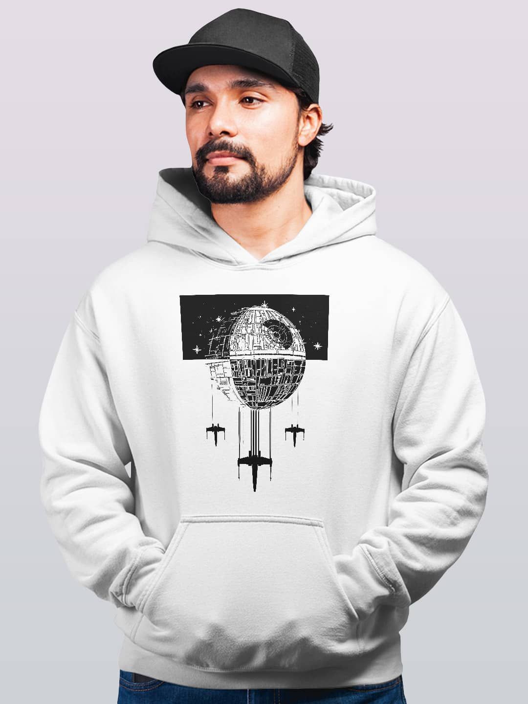 

macmerise Men Printed Hooded Sweatshirt, White