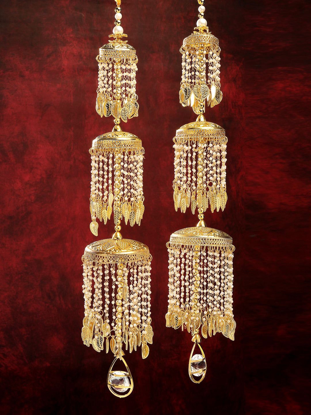 

NVR Set Of 2 Gold Plated Pearls Beaded Layered Kaleeras