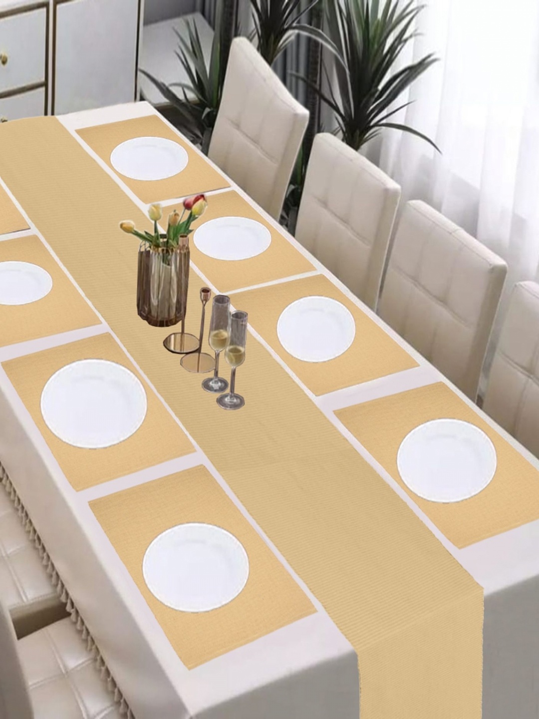 

Lushomes Beige 9 Pieces Pure Cotton Table Linen Set