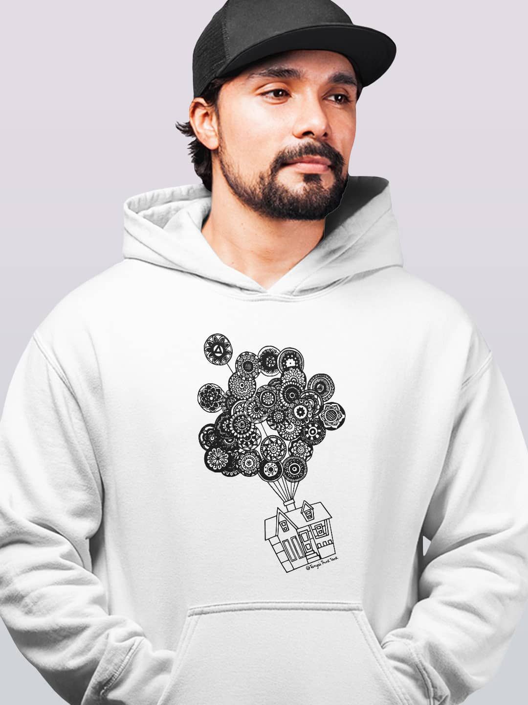 

macmerise Men Printed Hooded Sweatshirt, White
