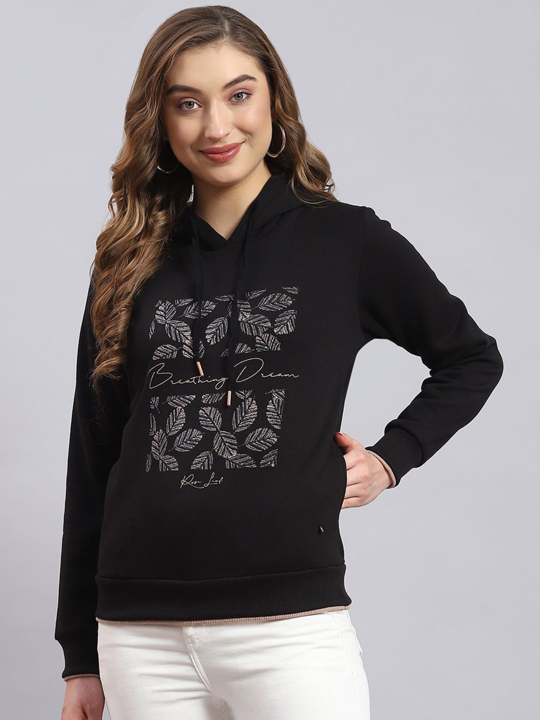 

Monte Carlo Women Printed Hooded Sweatshirt, Black