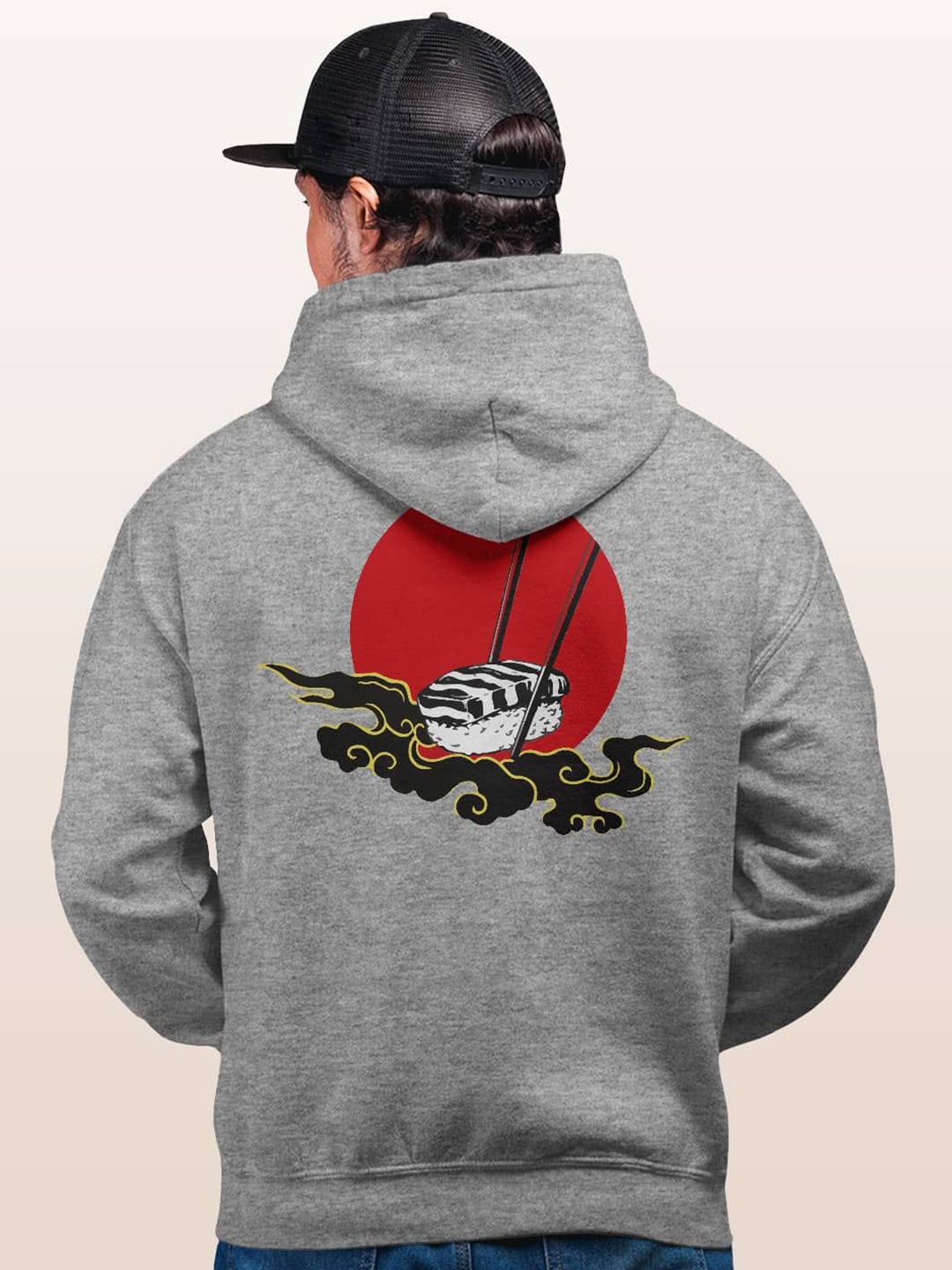 

macmerise Men Printed Hooded Sweatshirt, Grey