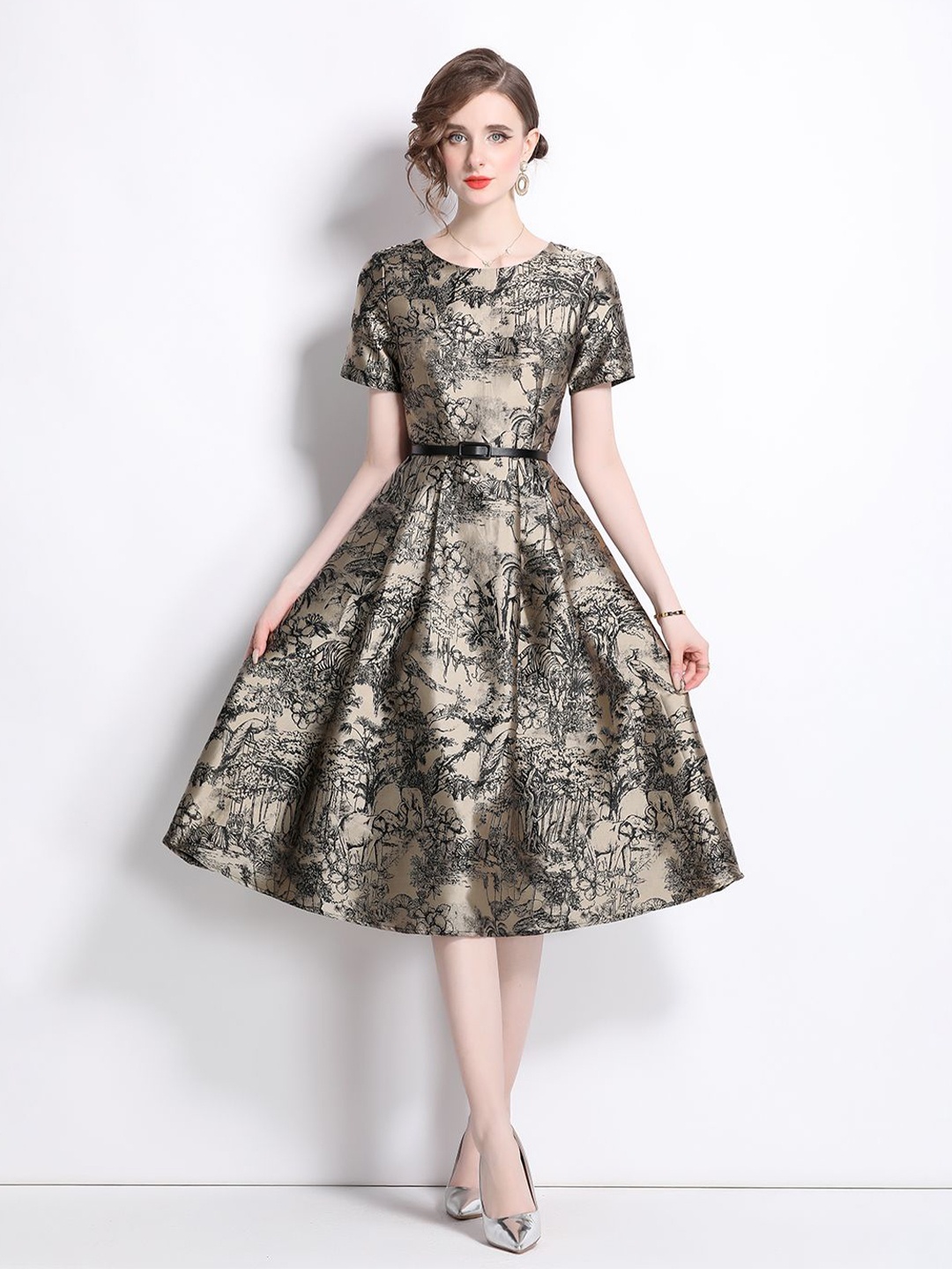 

JC Collection Ethnic Motifs Printed Fit & Flare Midi Dress, Khaki