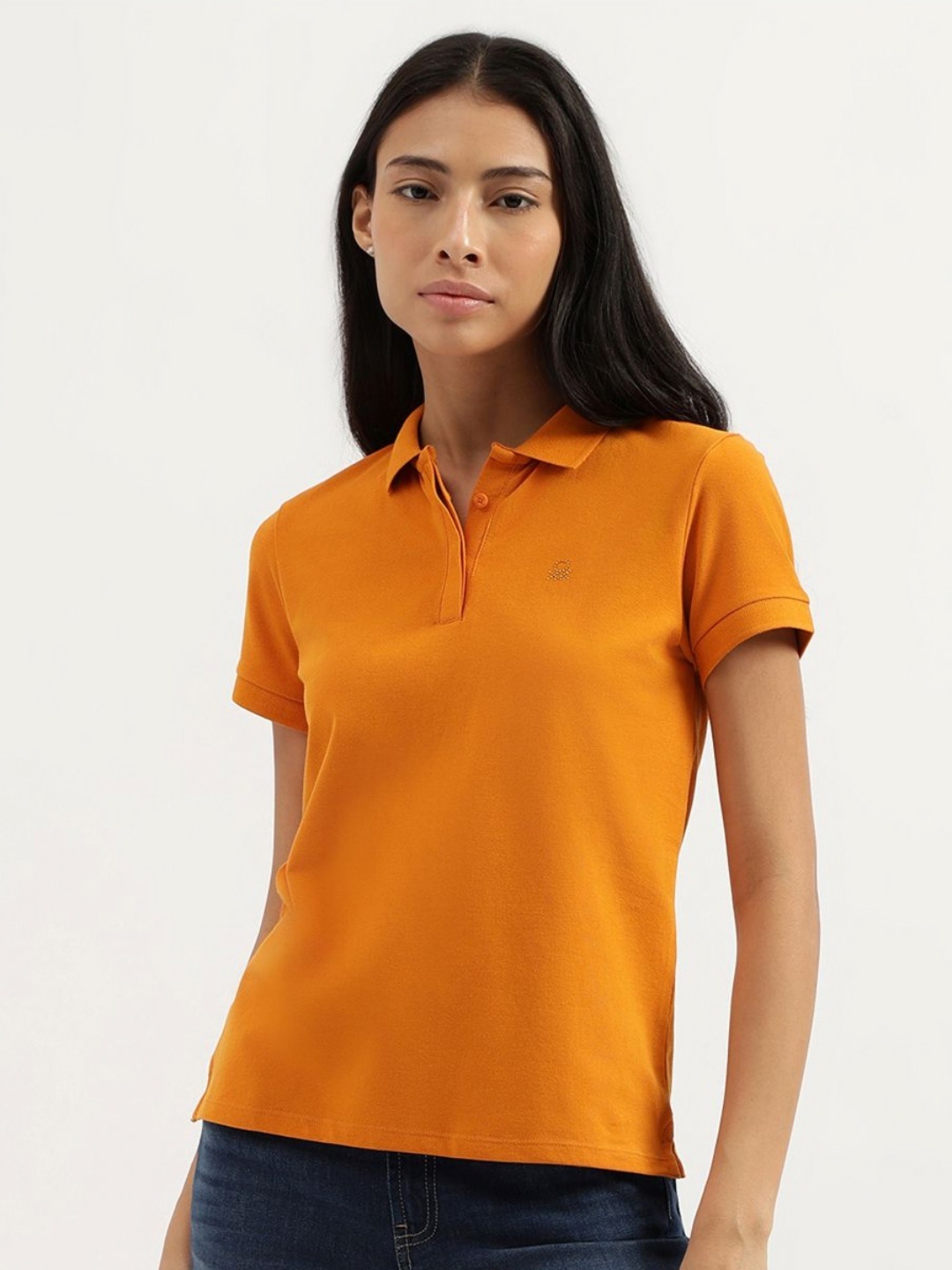 

United Colors of Benetton Women Polo Collar Pockets T-shirt, Orange