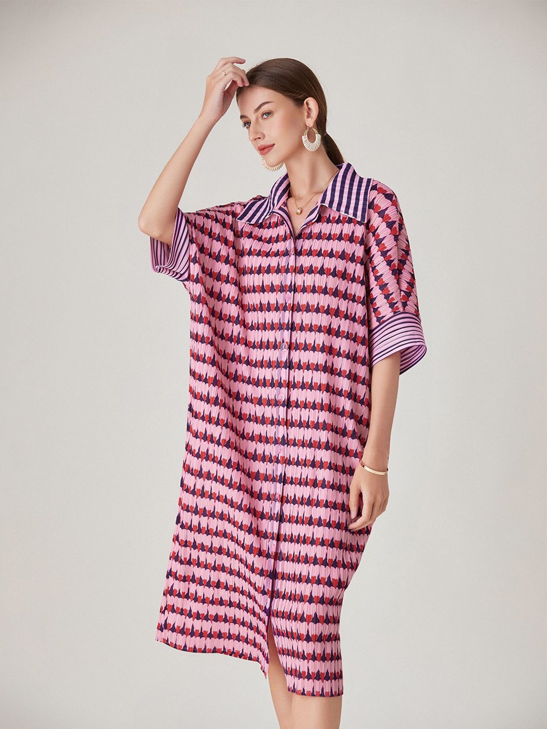 

JC Collection Striped Midi Shirt Dress, Red