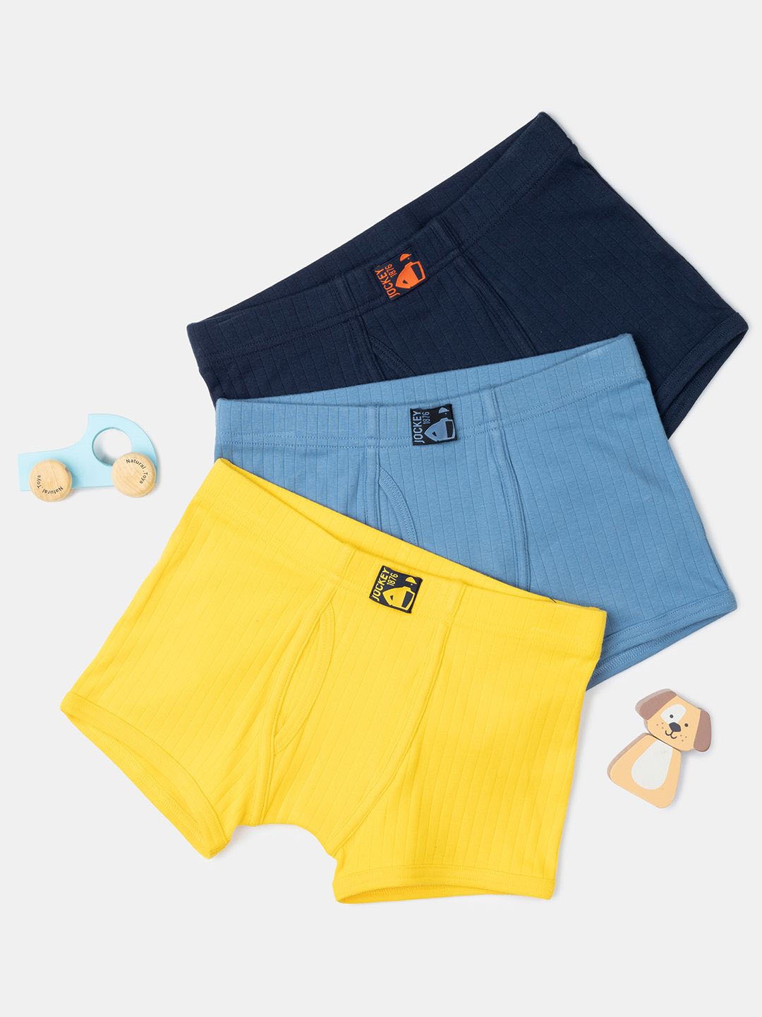 

Jockey Boys Pack of 3 Super Combed Cotton Trunk with Ultrasoft Waistband-3036, Navy blue