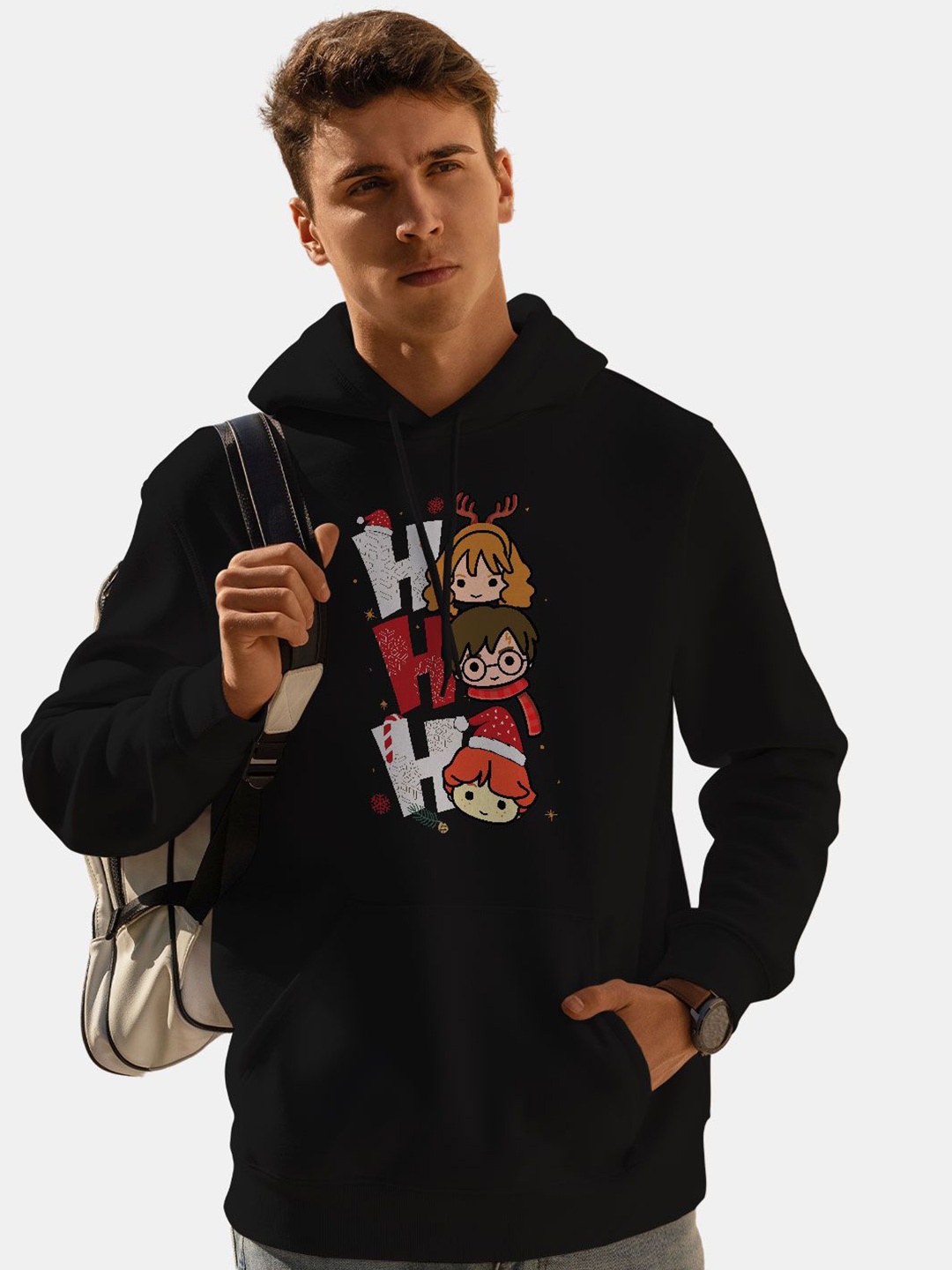 

macmerise Men Printed Hooded Sweatshirt, Black