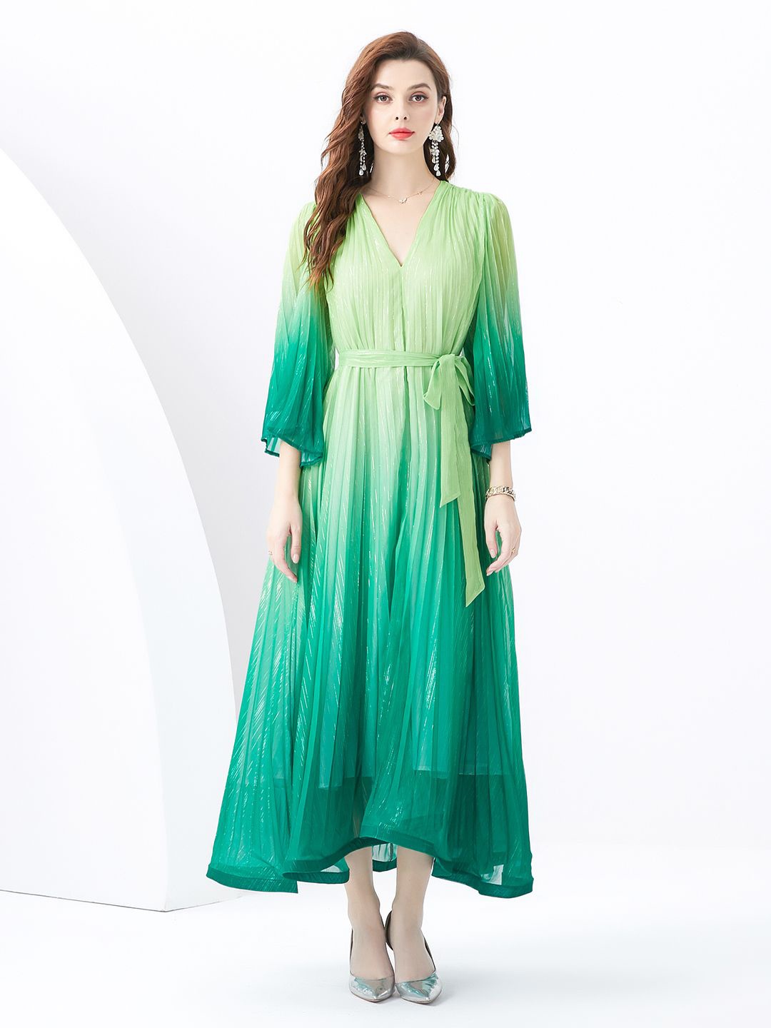 

JC Collection Colourblocked V-Neck Belted Fit and Flare Maxi Dress, Green