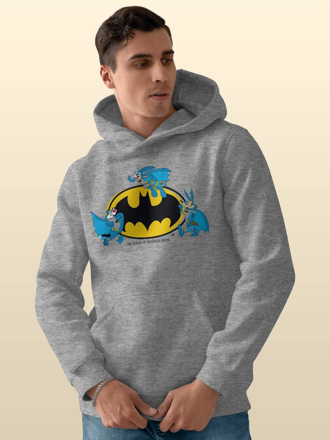 

macmerise Men Printed Hooded Sweatshirt, Grey