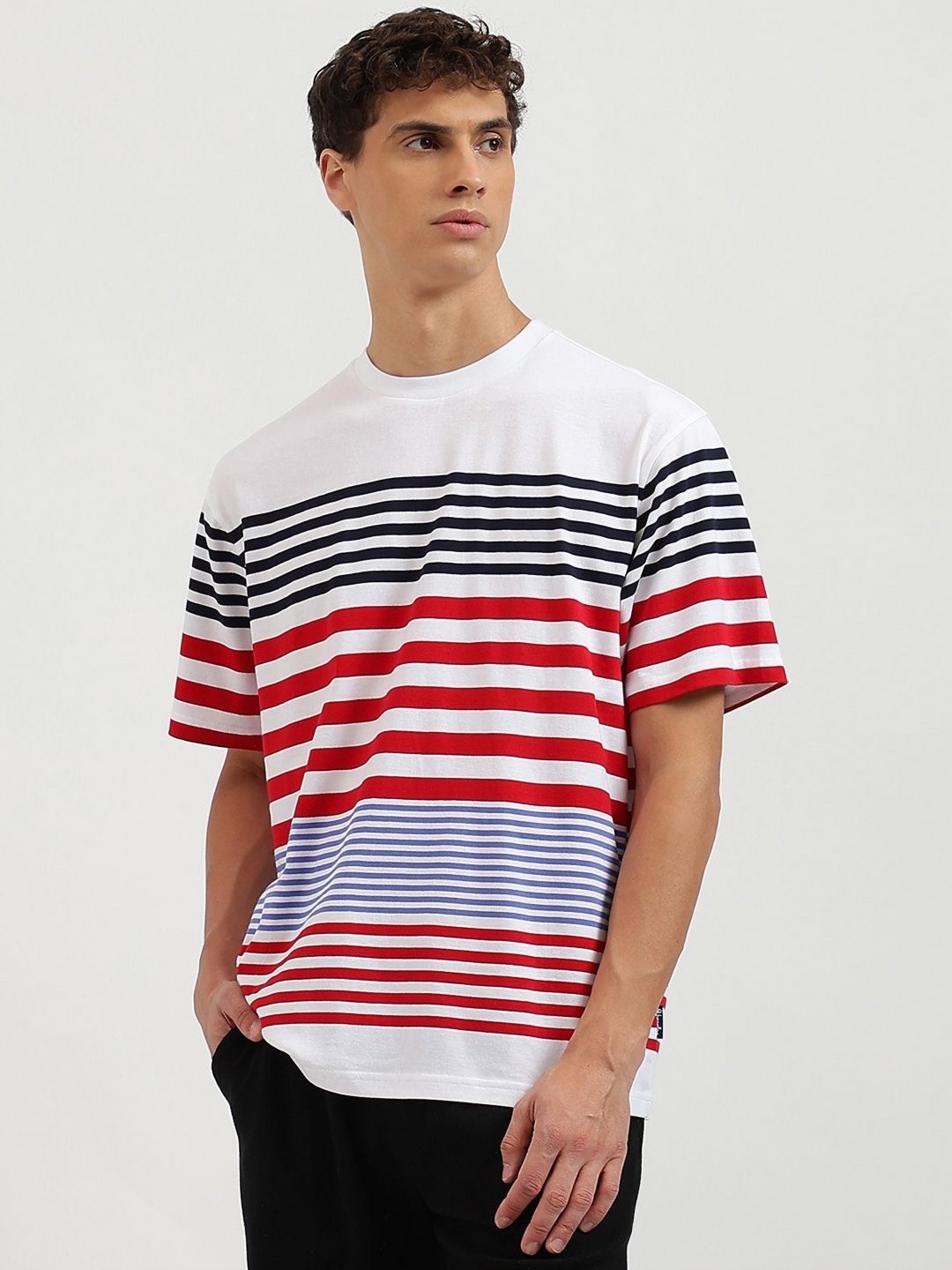 

United Colors of Benetton Men Striped Pure Cotton Pockets Boxy T-shirt, Multi