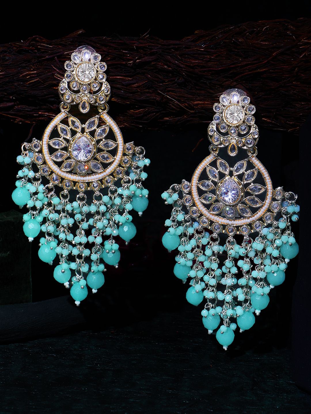 

Adwitiya Collection Gold-Plated Stones Studded & Beaded Drop Earrings