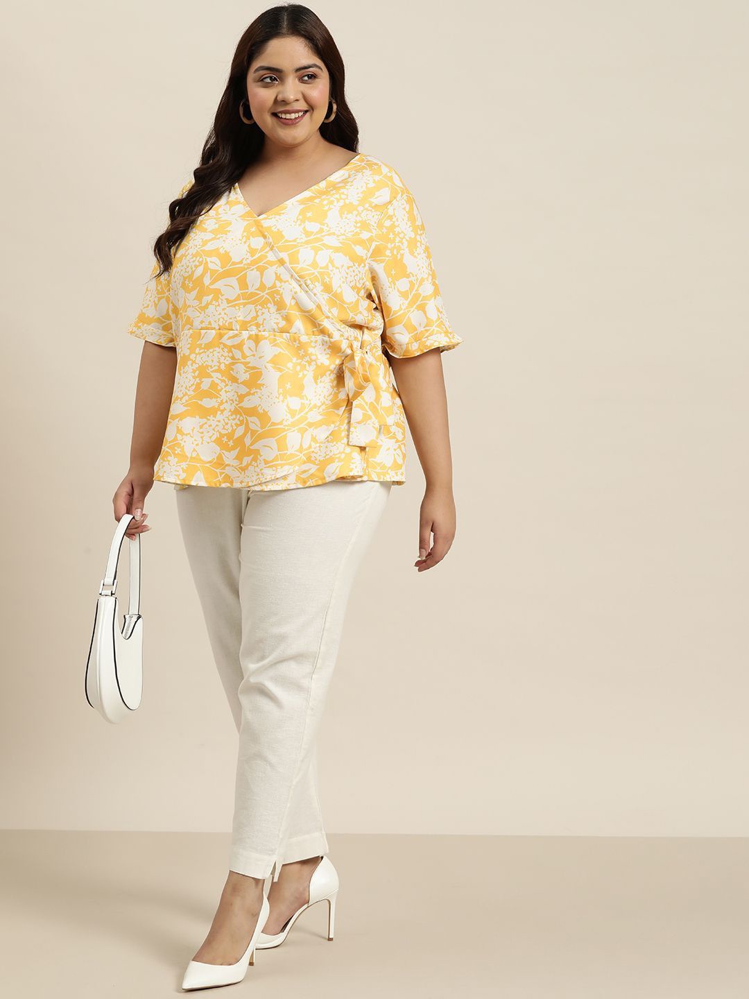 

Sztori Floral Print Wrap Top, Yellow