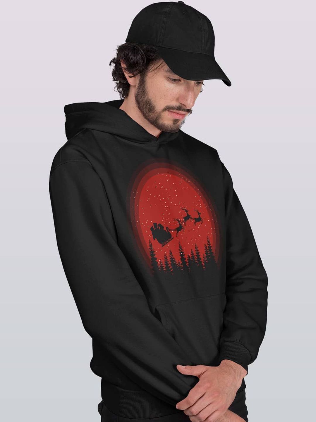 

macmerise Men Printed Hooded Sweatshirt, Black