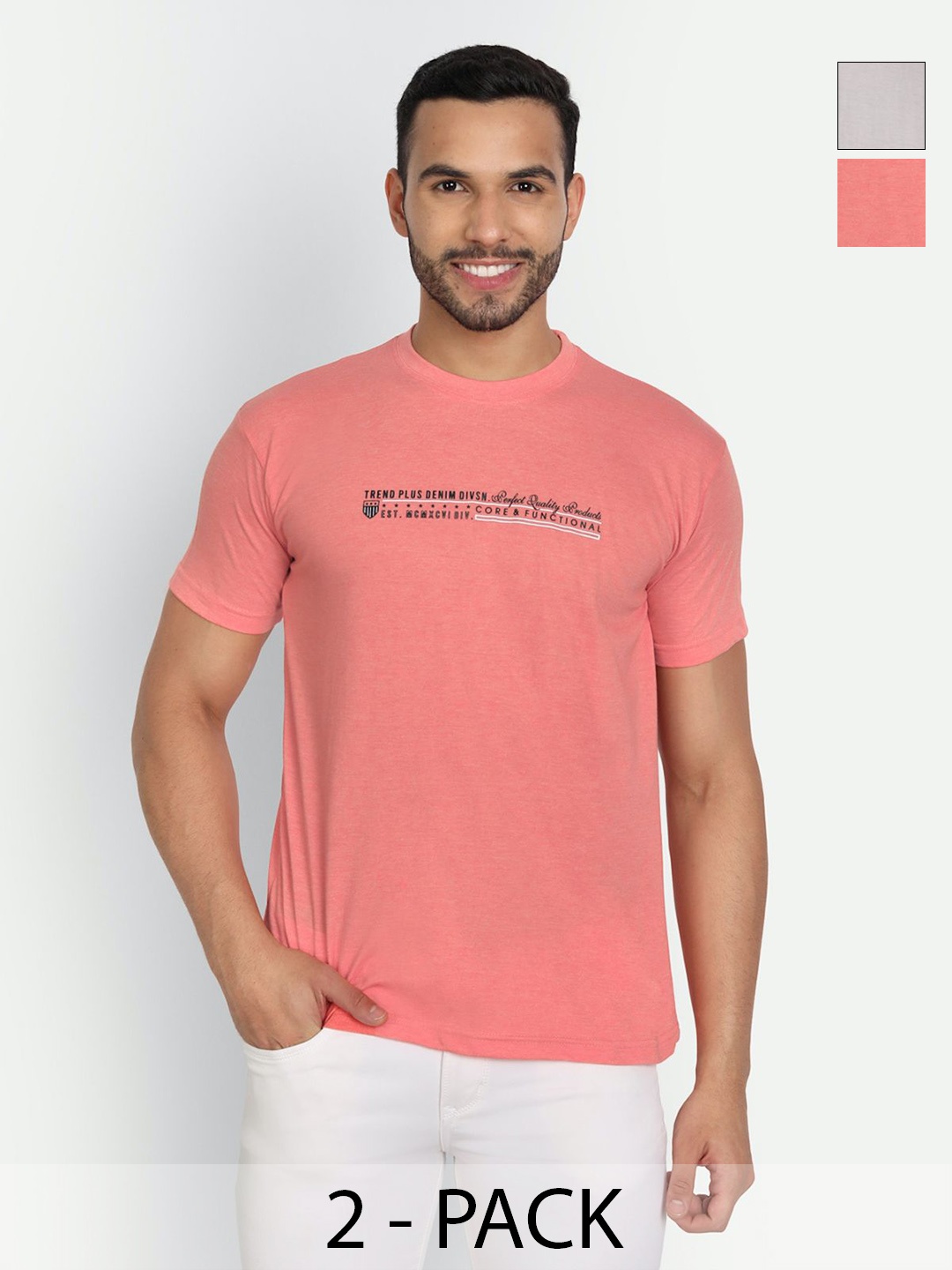 

ZEFFIT Men Pack Of 2 Typography Printed Round Neck Cotton T-shirt, Pink