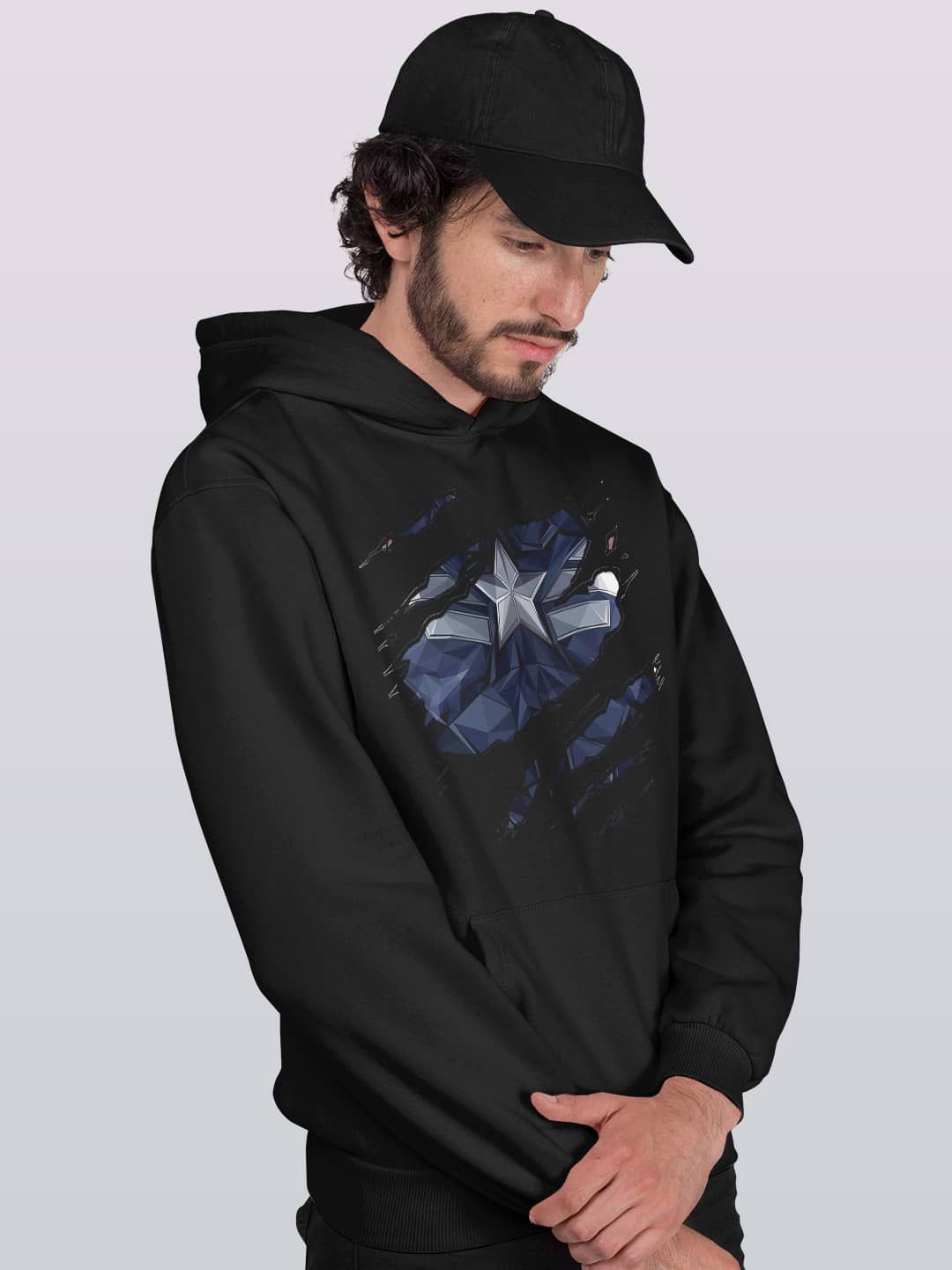 

macmerise Men Printed Hooded Sweatshirt, Black