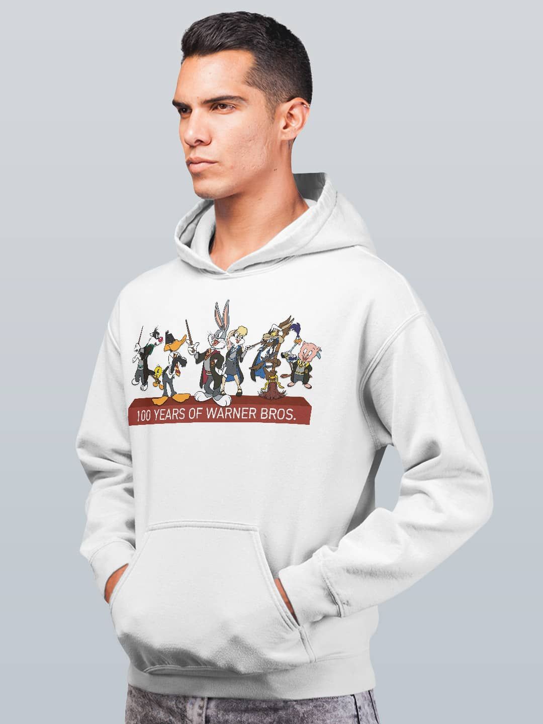 

macmerise Men Printed Hooded Sweatshirt, White