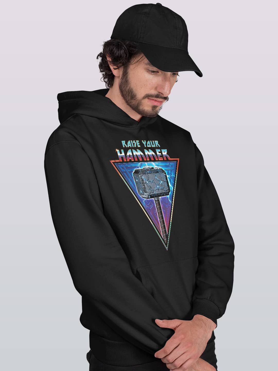 

macmerise Men Printed Hooded Sweatshirt, Black