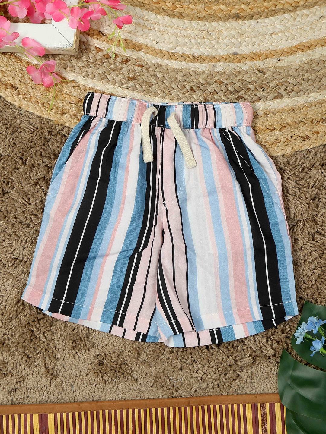 

The Lion and The Fish Boys Striped Relaxed Fit Mid-Rise Shorts, Pink