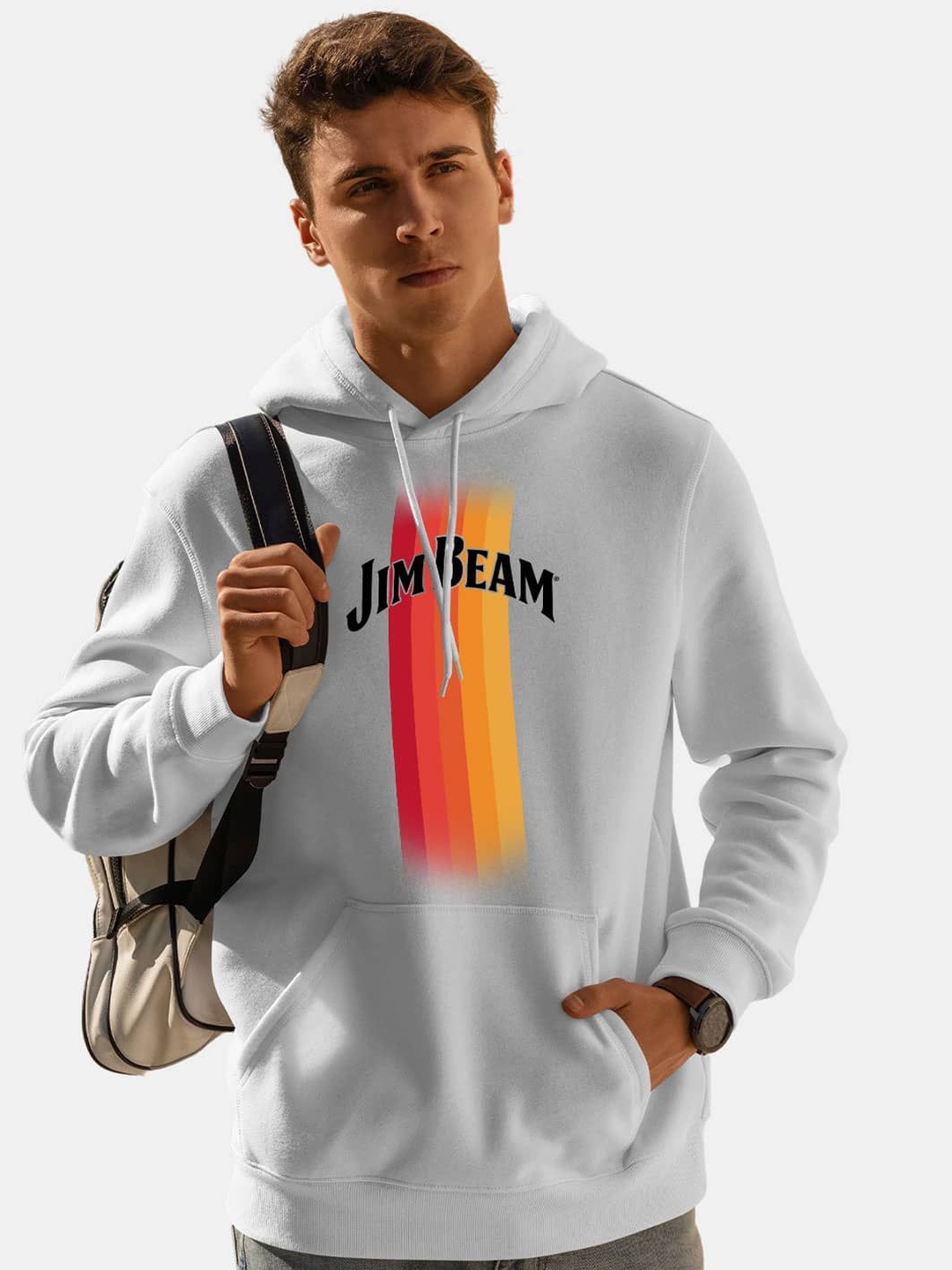 

macmerise Men Printed Hooded Sweatshirt, White