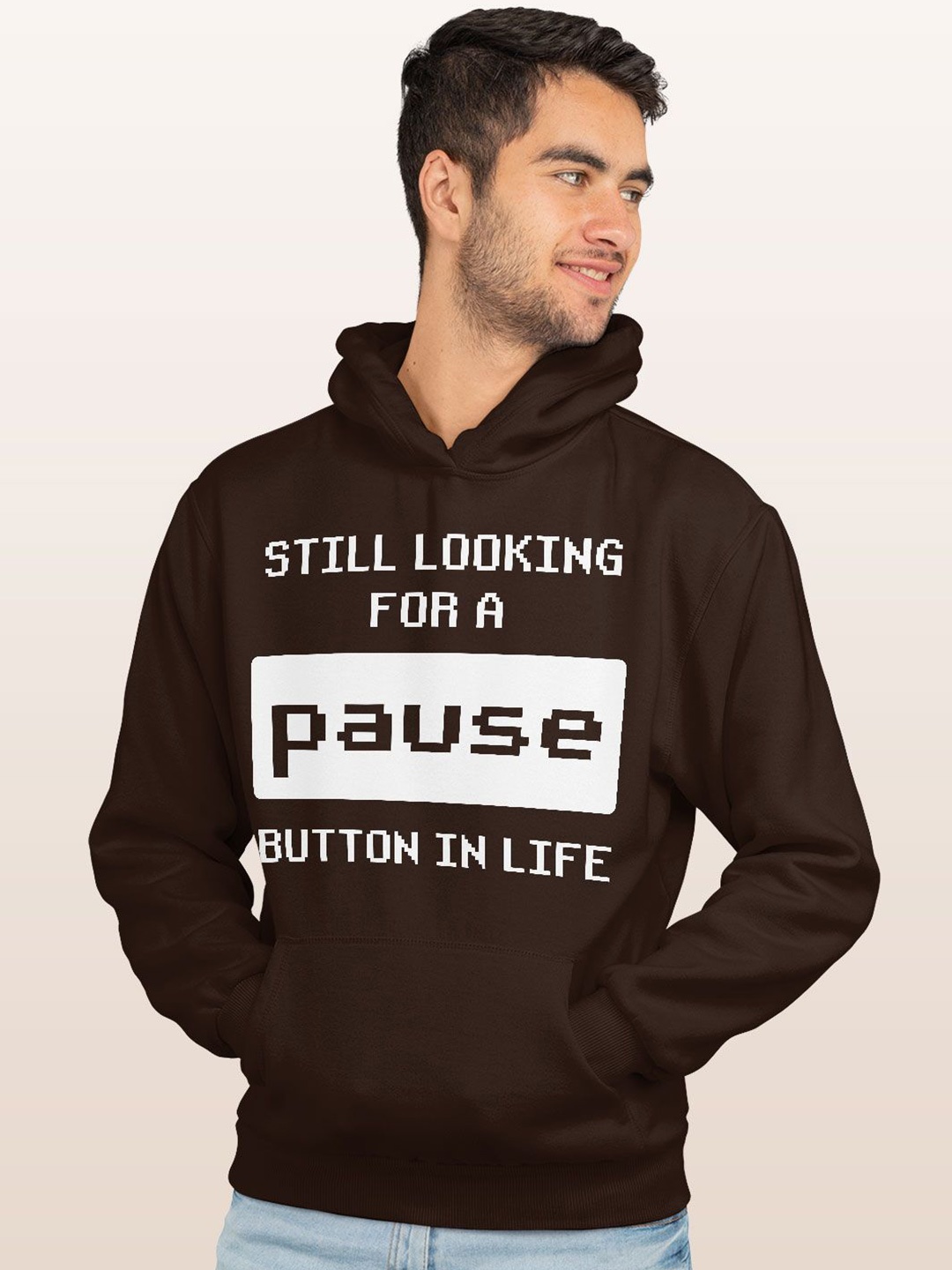 

macmerise Men Printed Hooded Sweatshirt, Brown