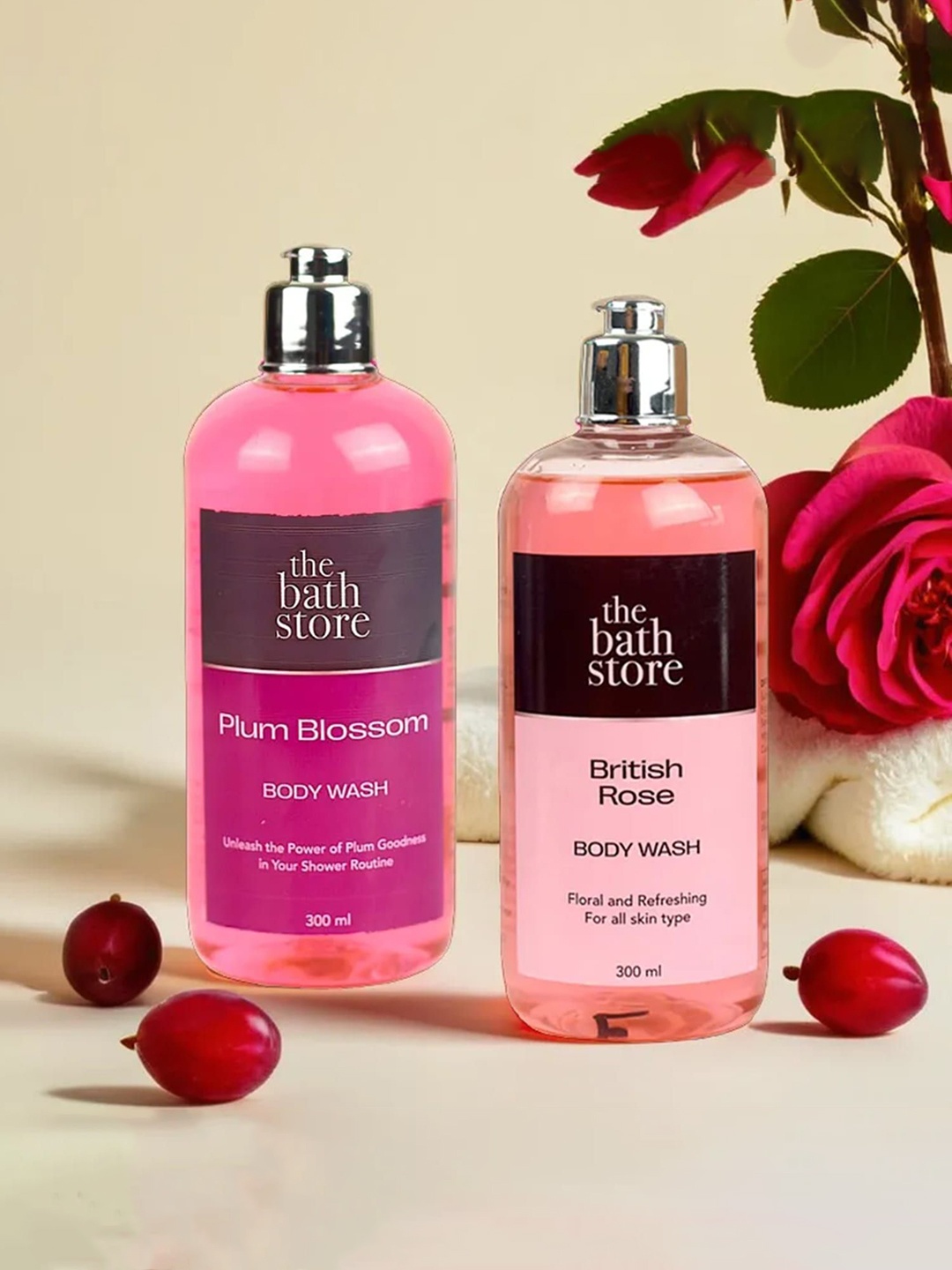 

The Bath Store Plum Blossom & British Rose Set Of 2 Body Wash - 300ml Each, Pink