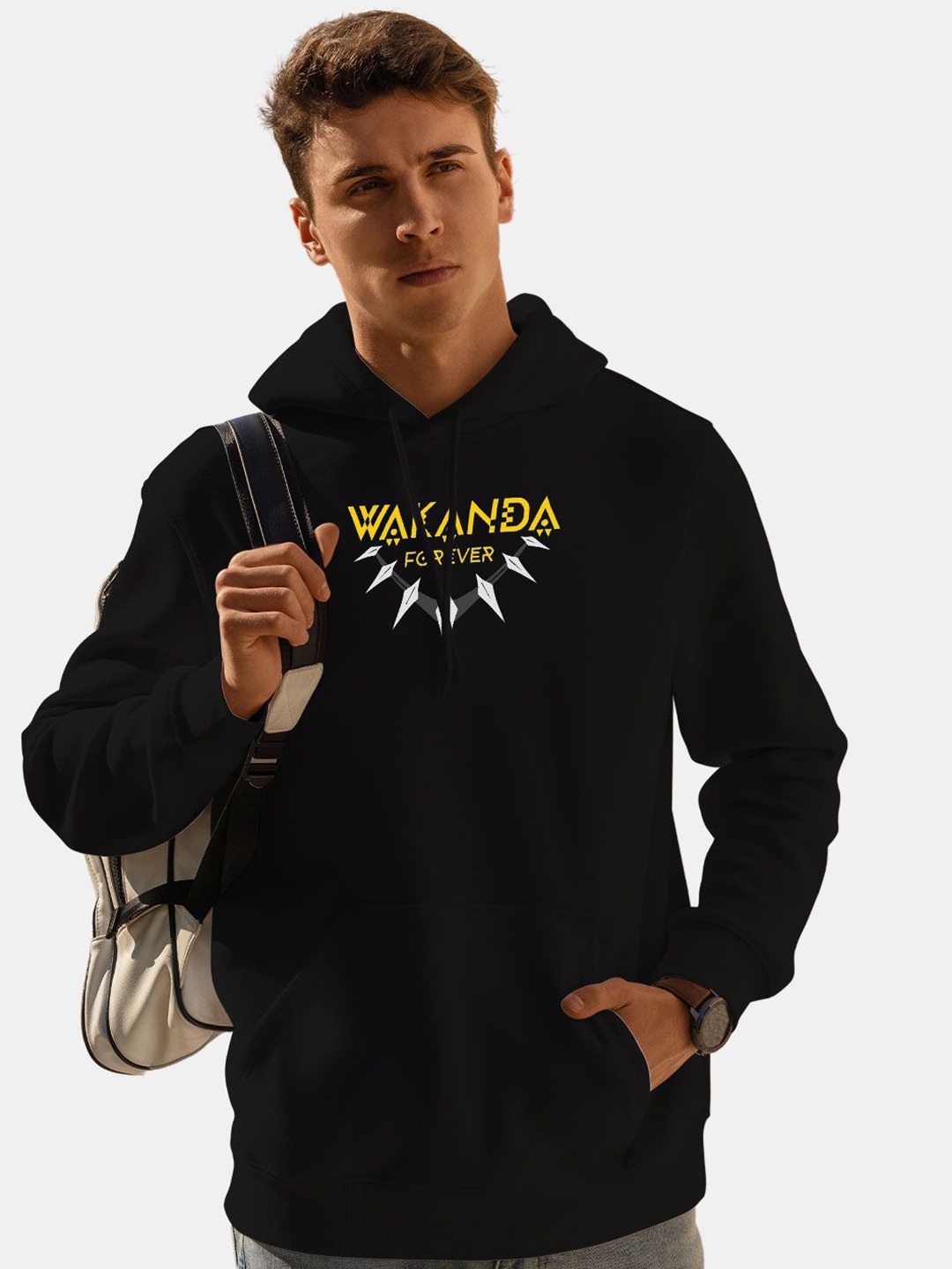 

macmerise Men Printed Hooded Sweatshirt, Black