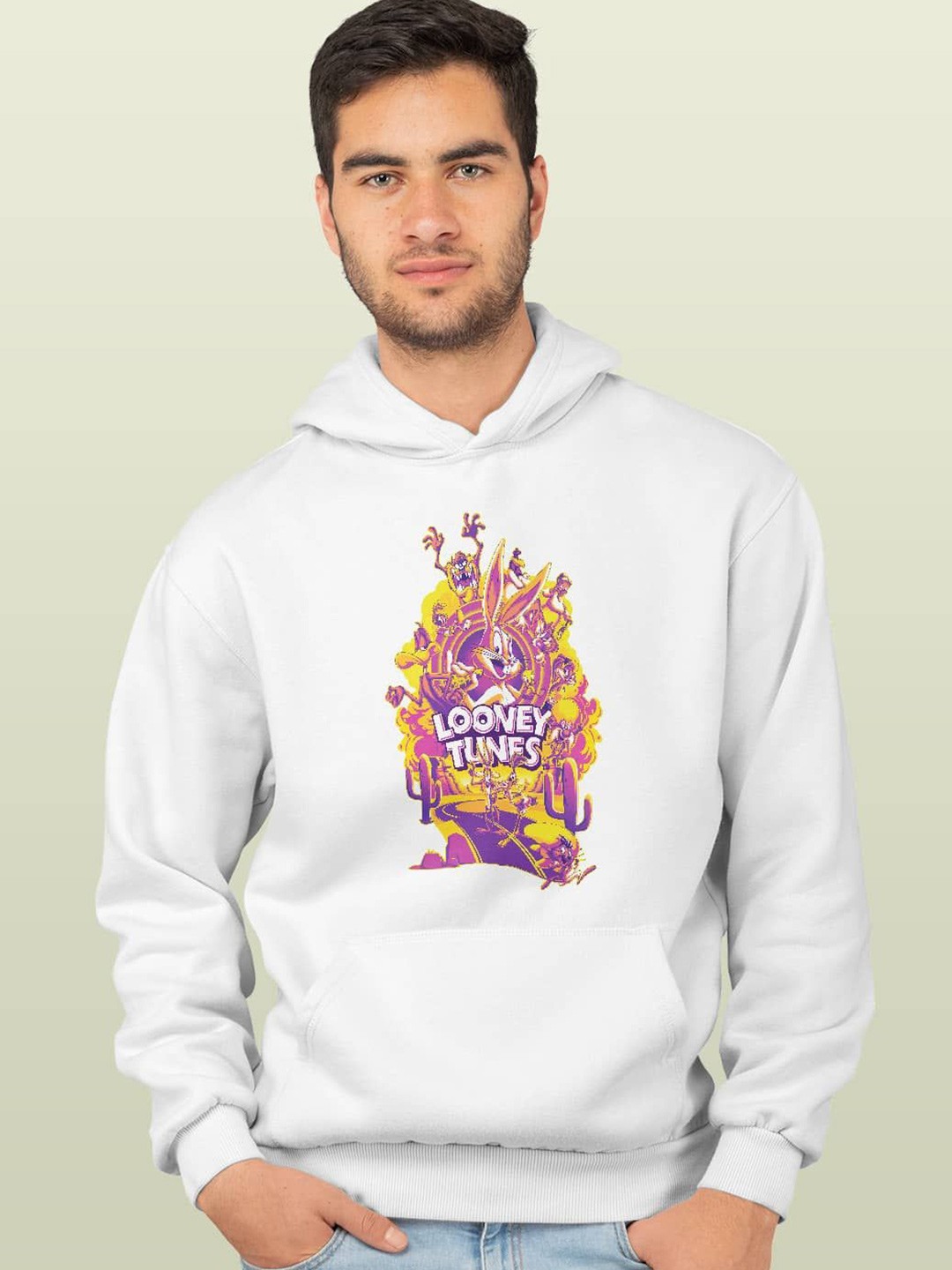 

macmerise Men Printed Hooded Sweatshirt, White