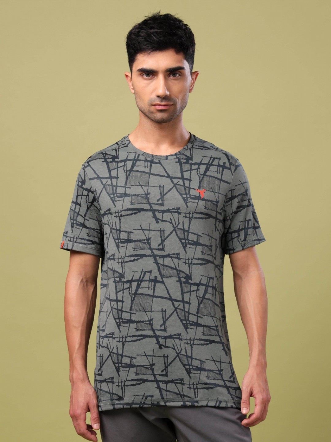 

Technosport Abstract Printed UPF50 Slim Fit Sports T-shirt, Charcoal