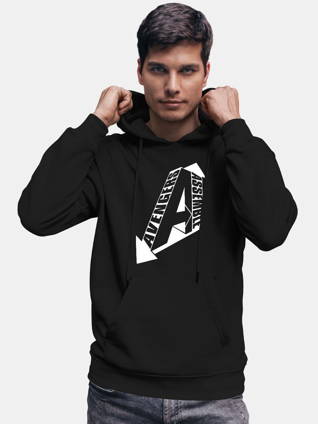 

macmerise Men Printed Hooded Sweatshirt, Black