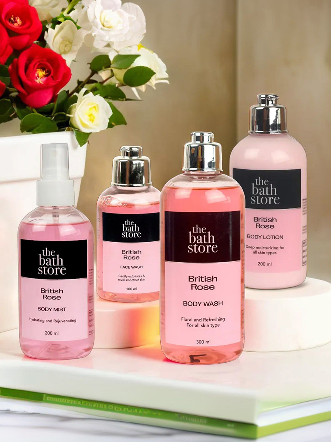 

The Bath Store Set Of 4 British Rose Body Wash Face Wash Body Lotion & Body Mist, Pink