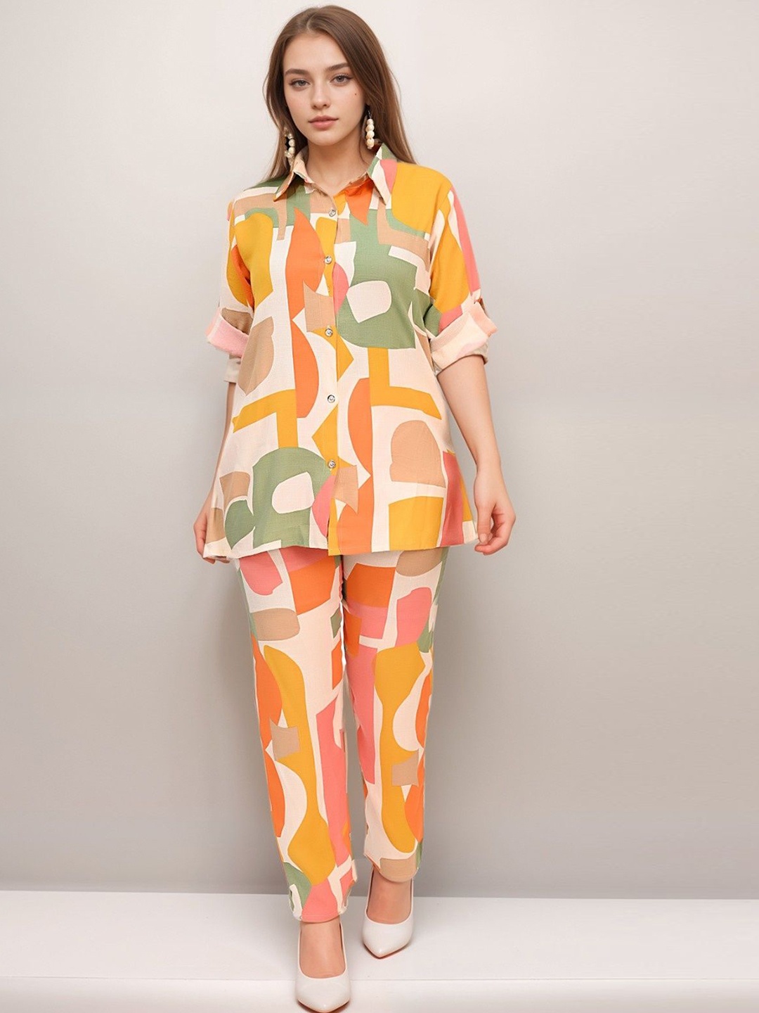 

BAESD Printed Shirt With Palazzo Co-Ord, Orange