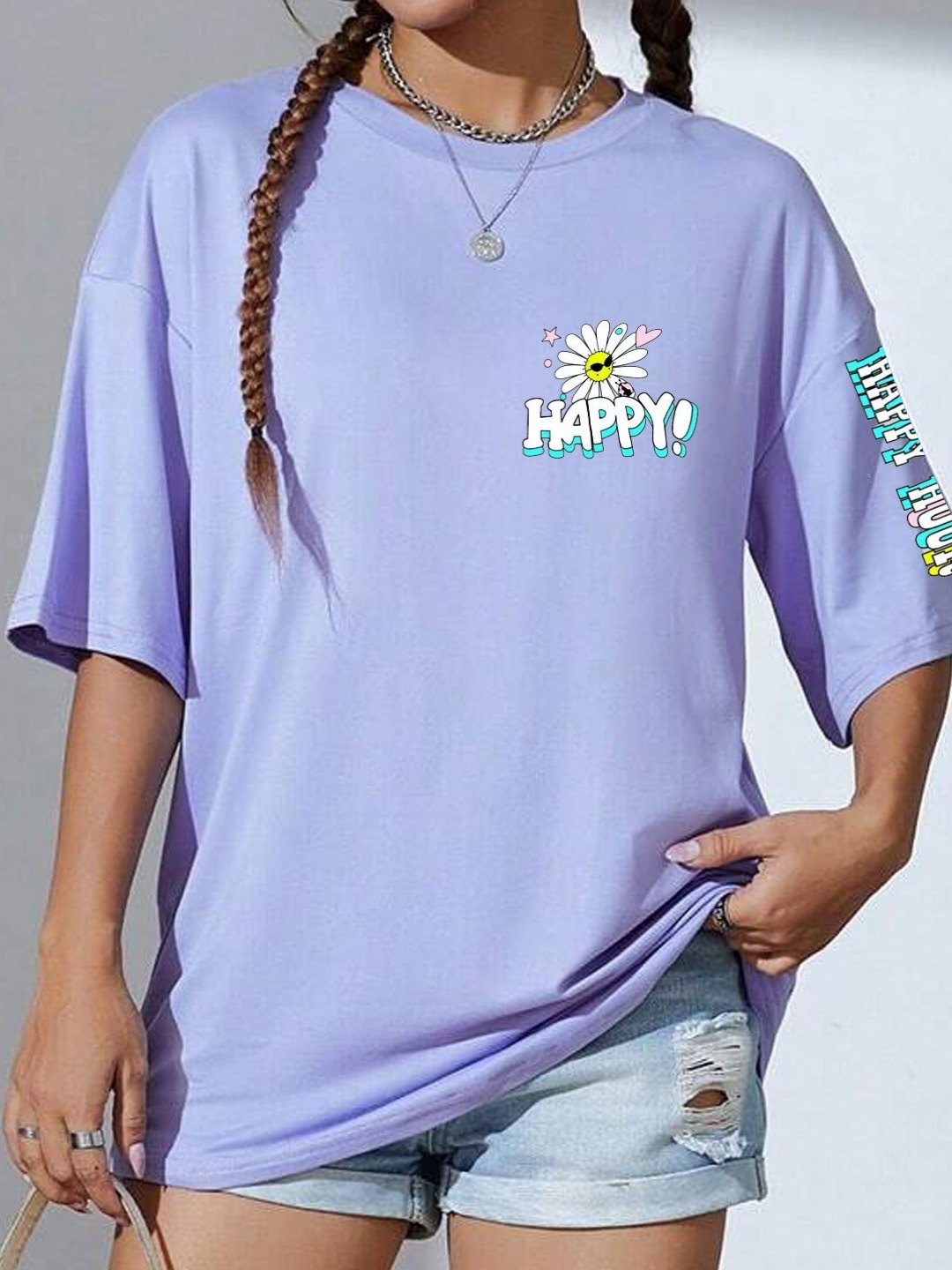 

TABADTOD Women Printed High Neck Applique T-shirt, Purple