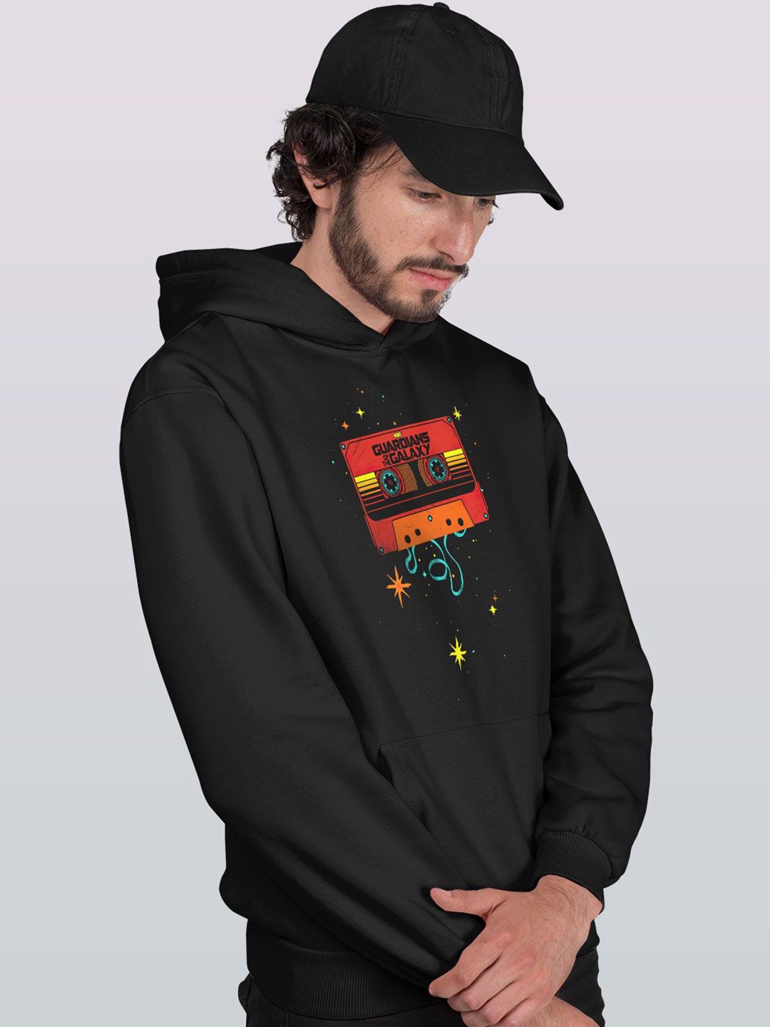 

macmerise Men Printed Hooded Sweatshirt, Black