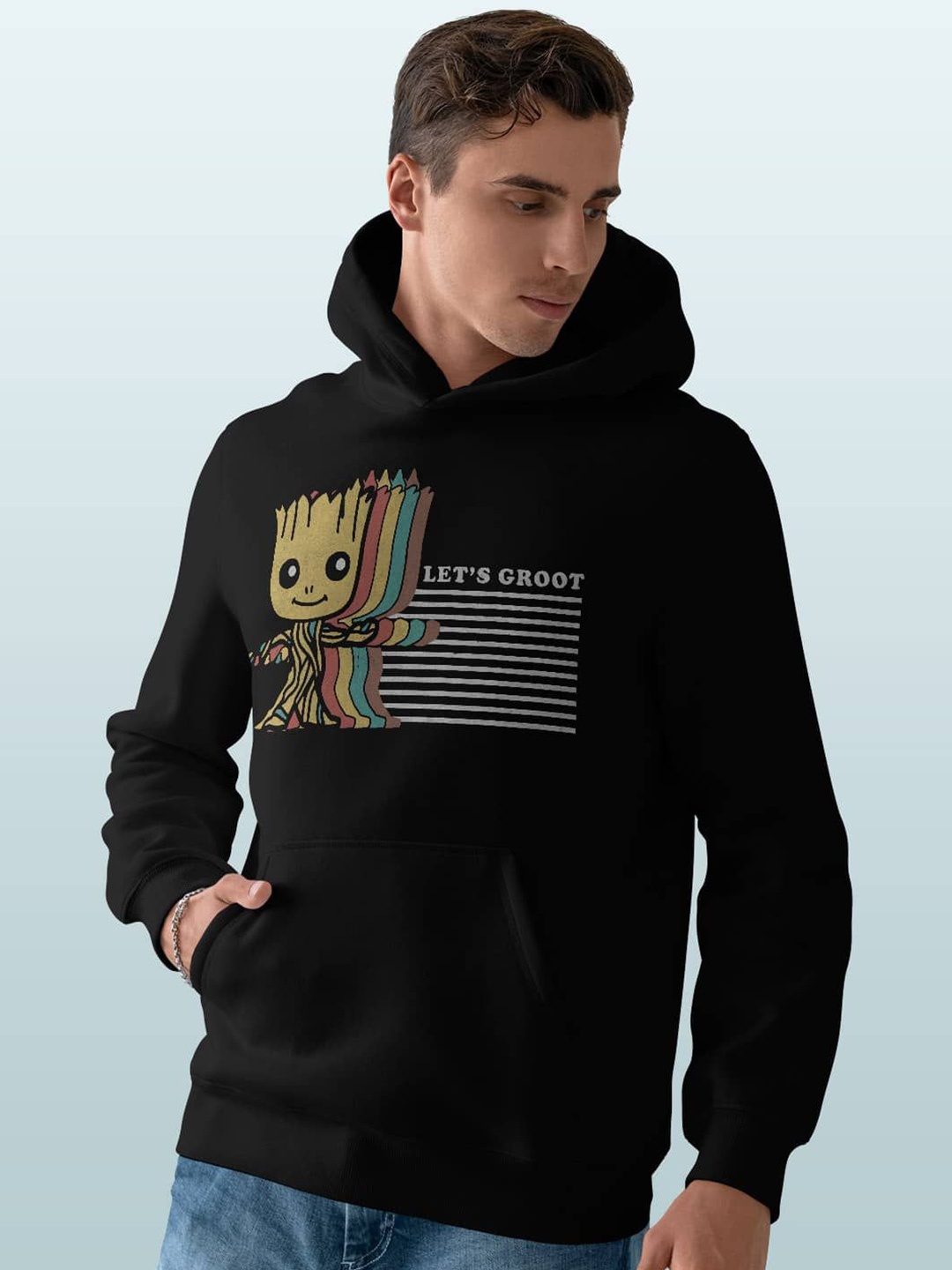 

macmerise Men Printed Hooded Sweatshirt, Black