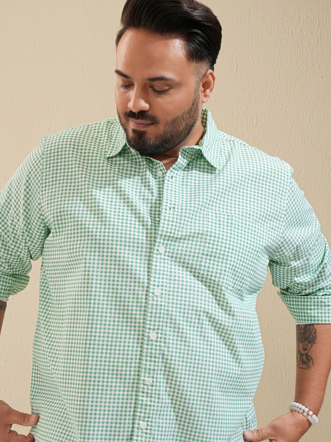 

HIGHLANDER Men Plus Size Regular Fit Gingham Check Shirt, Green