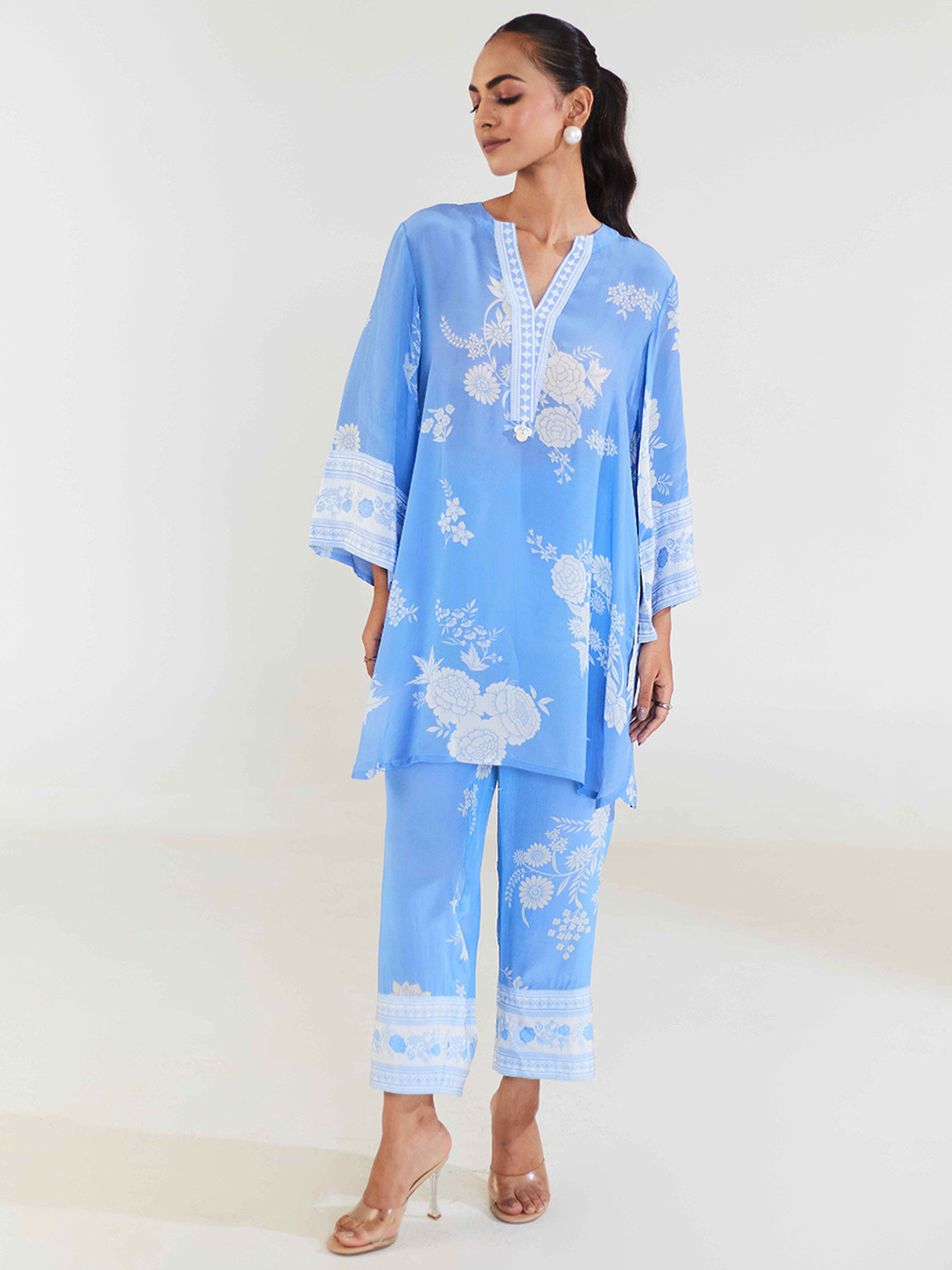 

Seeaash Floral Printed Tunic With Trousers, Blue