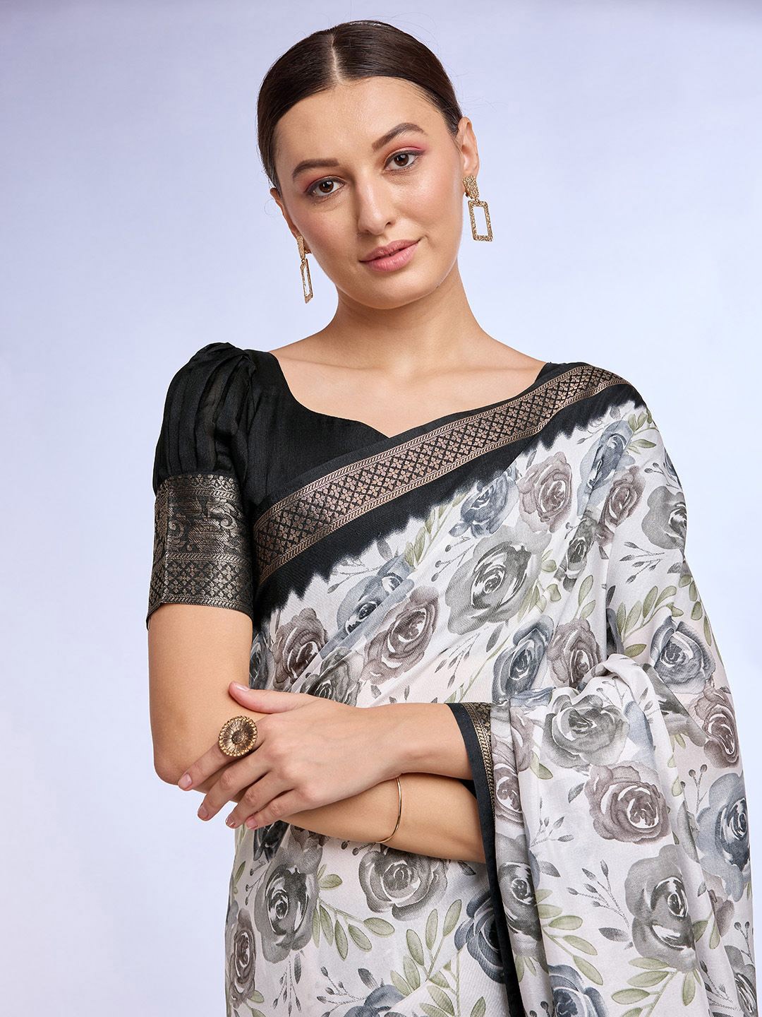 

Mitera Woven Design Zari Saree, Grey melange