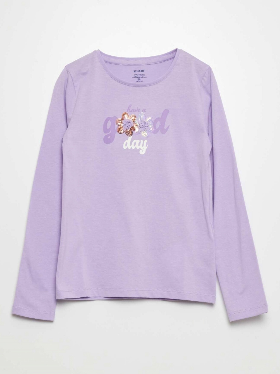 

KIABI Girls Graphic Printed Pure Cotton T-shirt, Lavender