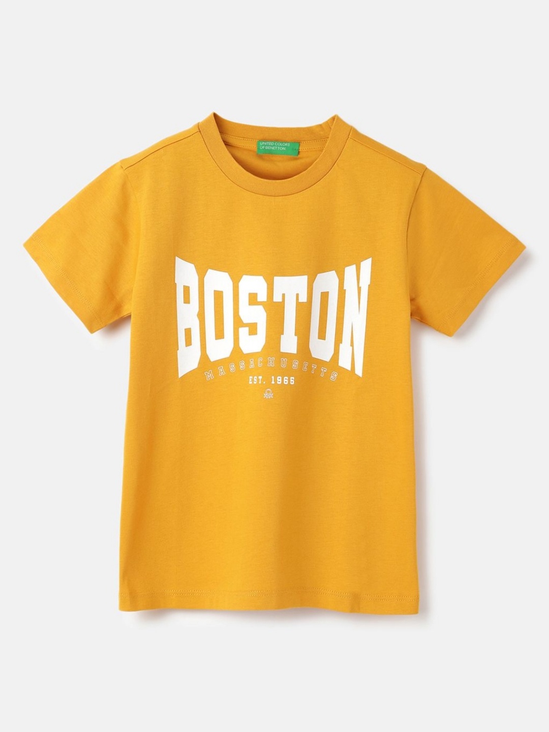 

United Colors of Benetton Boys Printed Pure Cotton Applique T-shirt, Yellow