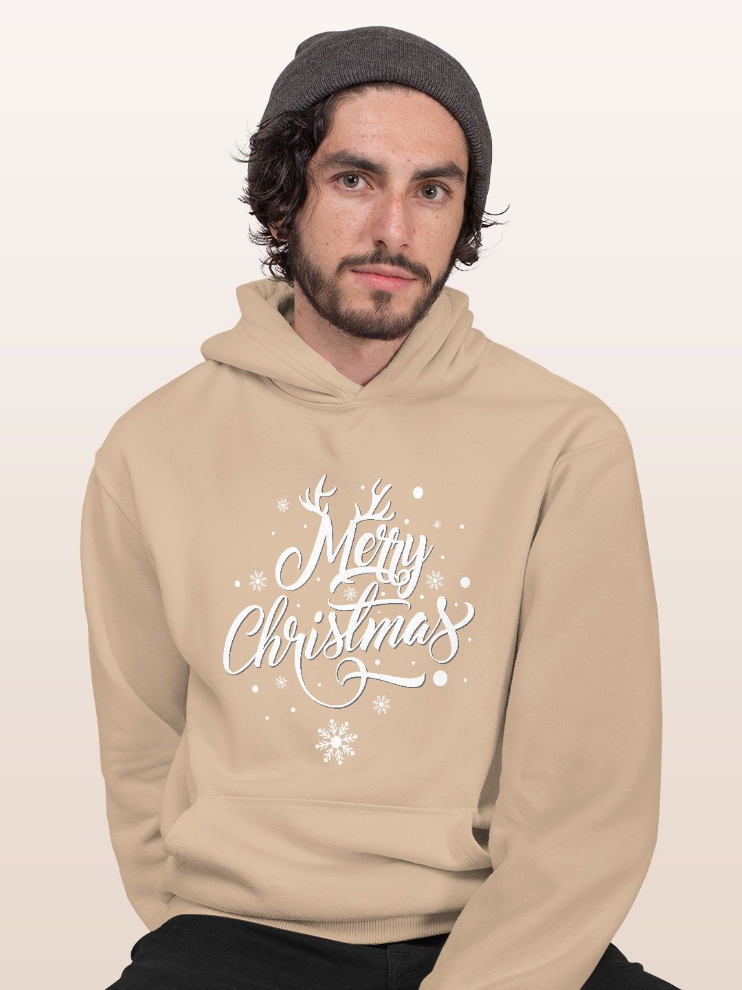

macmerise Men Printed Hooded Sweatshirt, Beige
