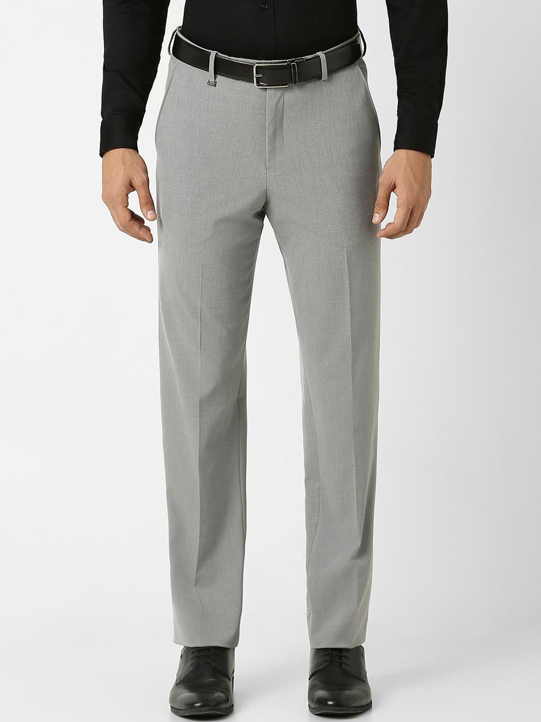 

Van Heusen Men Slim Fit Mid-Rise Flat-Front Formal Trousers, Grey