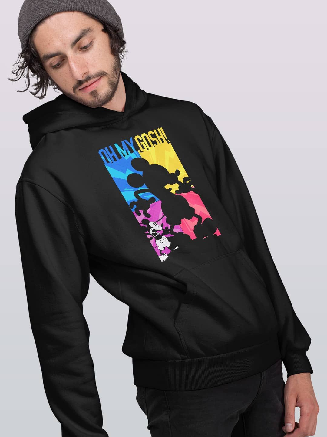 

macmerise Men Printed Hooded Sweatshirt, Black