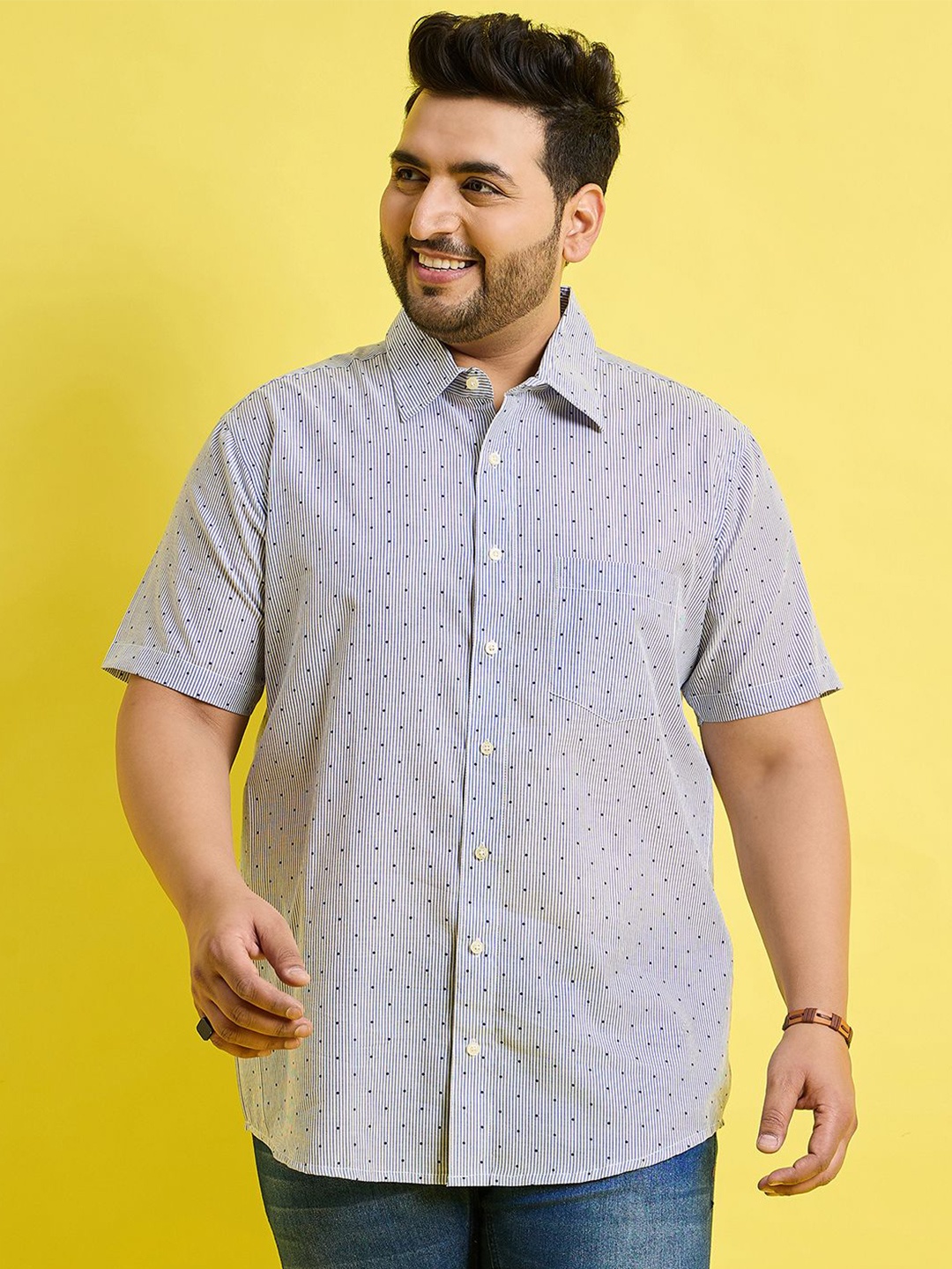 

bigbanana Men Micro Ditsy Printed Plus Size Pure Cotton Casual Shirt, White
